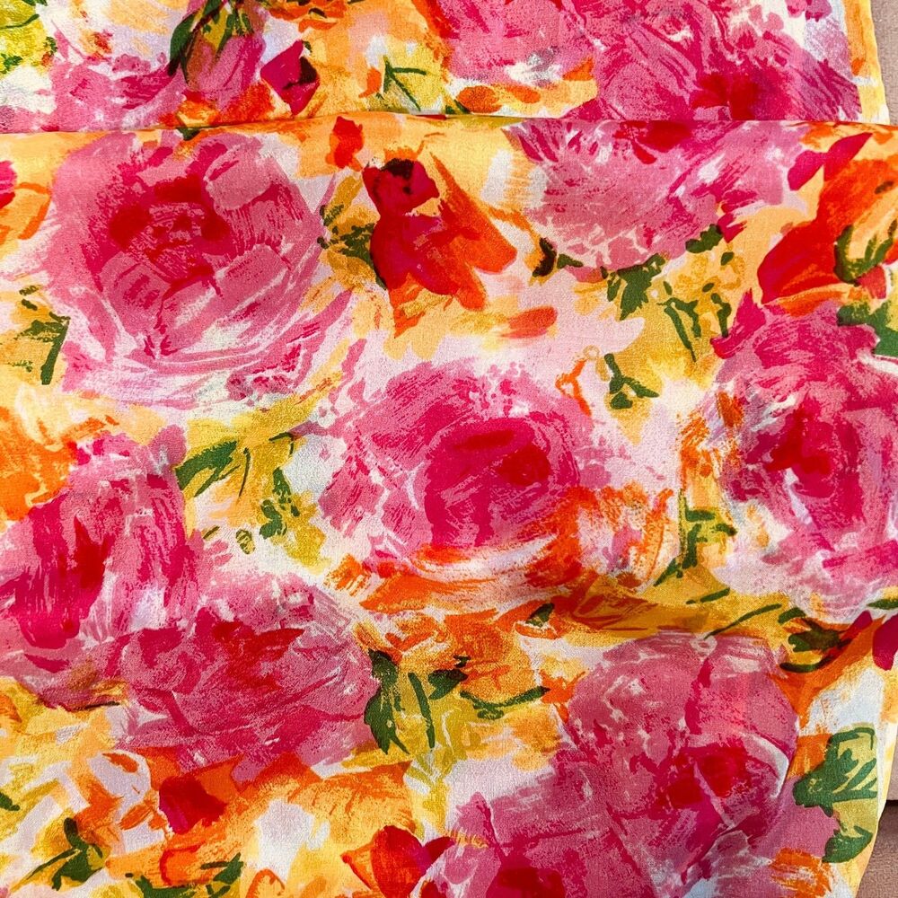 Echo Silk Rectangular Scarf Floral Print Yellow P… - image 5